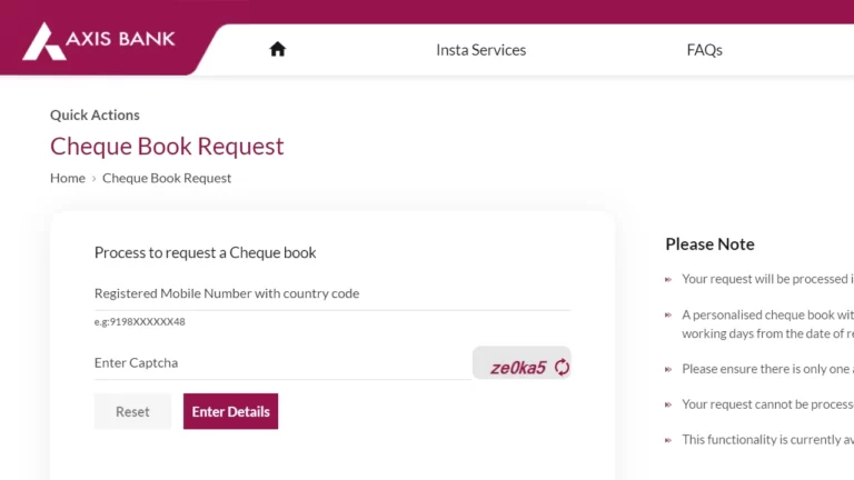 How to apply for Axis Bank check book online from ATM ?